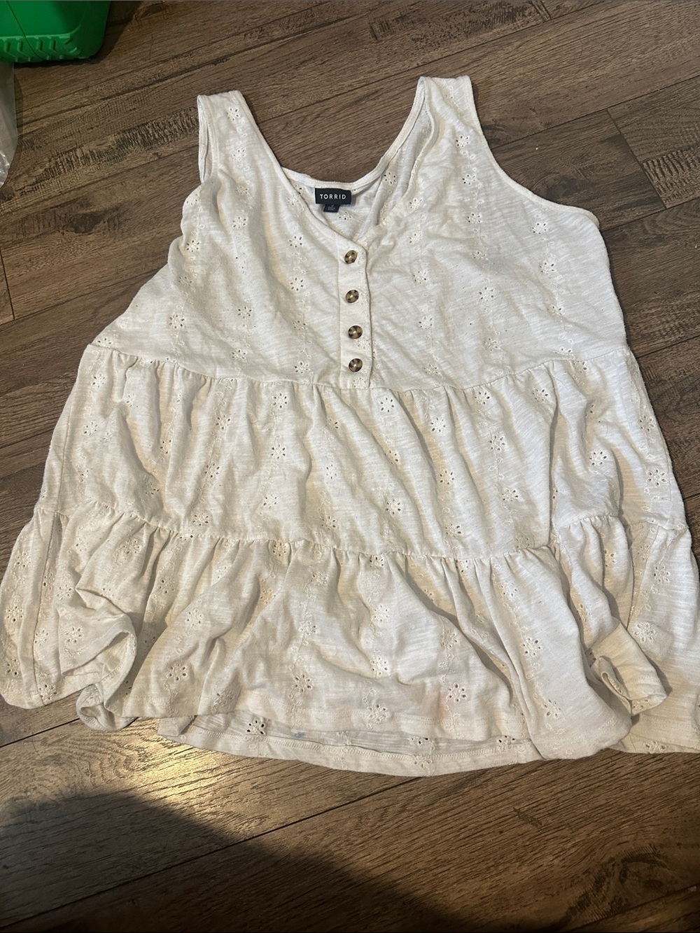 torrid cream eyelet tiered camisole with button-front
